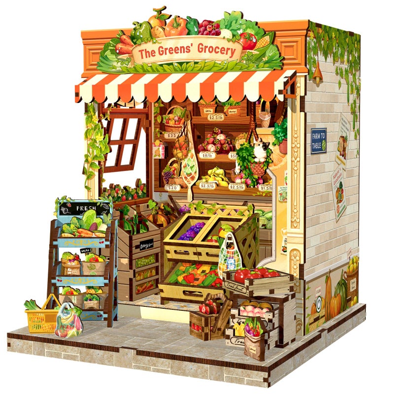 Fsolis Book Nook Kit DIY Miniature House Kit for Adults Mini Scene House Tiny 3D Puzzles Bookshelf Diorama Decor Gifts for Women Teenagers Book Lovers The Greens Grocery - Image 3