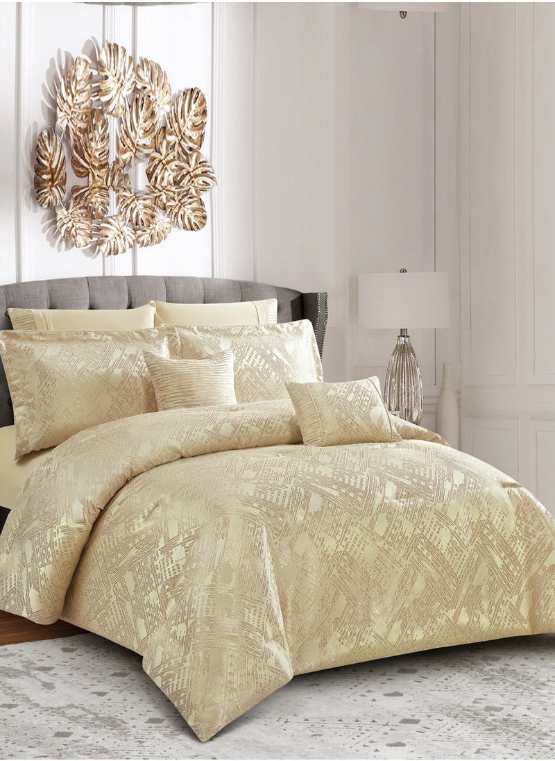 Donetella Premium King Size Comforter Set 8-Pcs, Elegant Jacquard Bedding Set with 350 GSM Poly Silk Fill, Soft & Luxurious All Season Bed Set  - Image 1