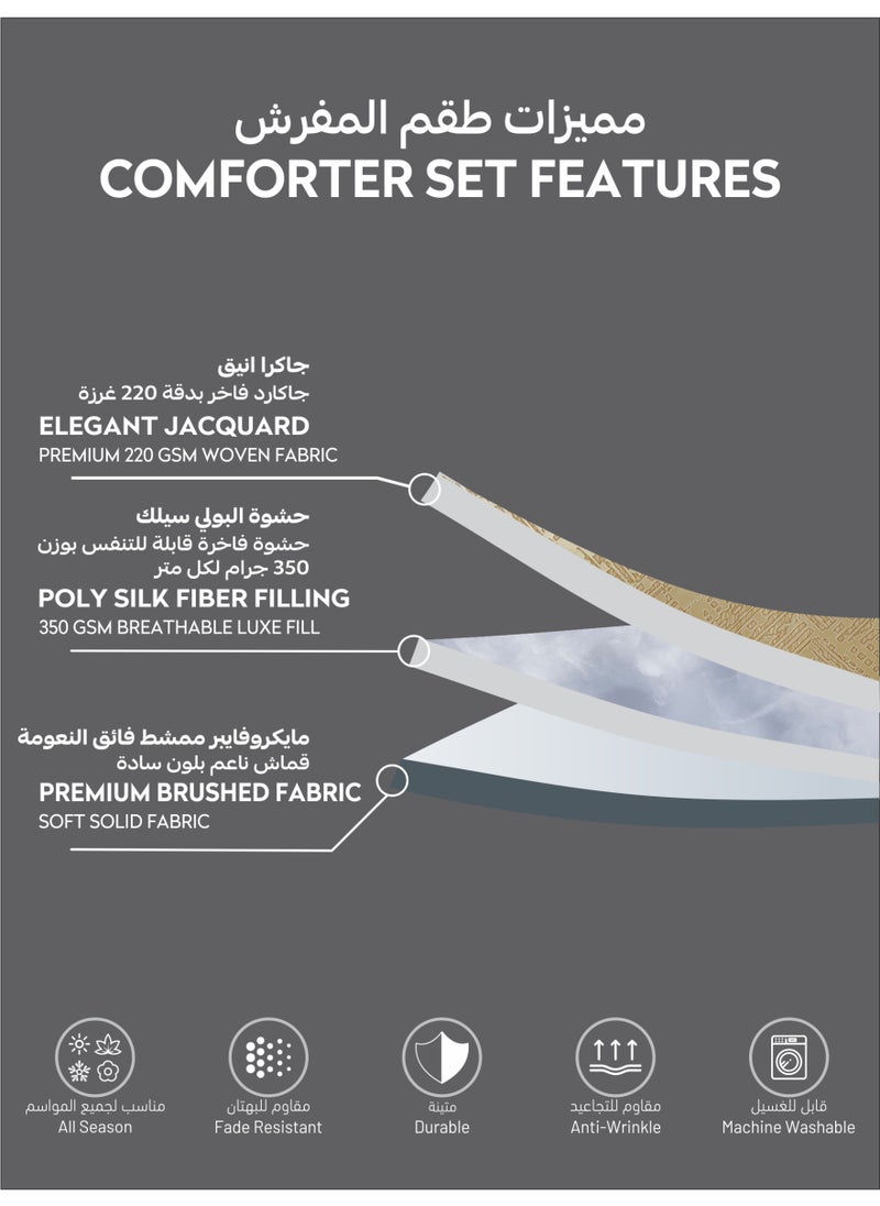 Premium King Size Comforter Set 8-Pcs, Elegant Jacquard Bedding Set with 350 GSM Poly Silk Fill, Soft & Luxurious All Season Bed Set