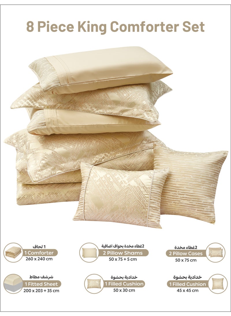 Donetella Premium King Size Comforter Set 8-Pcs, Elegant Jacquard Bedding Set with 350 GSM Poly Silk Fill, Soft & Luxurious All Season Bed Set  - Image 4