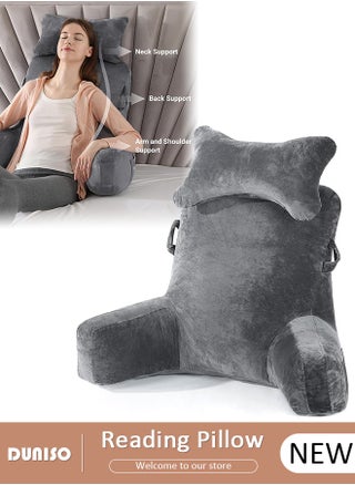 Reading Pillow, Large Bed Rest Pillow with Detachable Neck Roll,Backrest with Arms，Pockets and Washable Cover, for Sitting in Bed or Couch-Backrest Reading Pillow Adult Back Pillows for Reading,Watching TV,Gaming,Relaxing - pzsku/Z60A07D71A589009A88CFZ/45/_/1732757865/e89e7214-588f-4a5b-90e1-a7daee3aabc3
