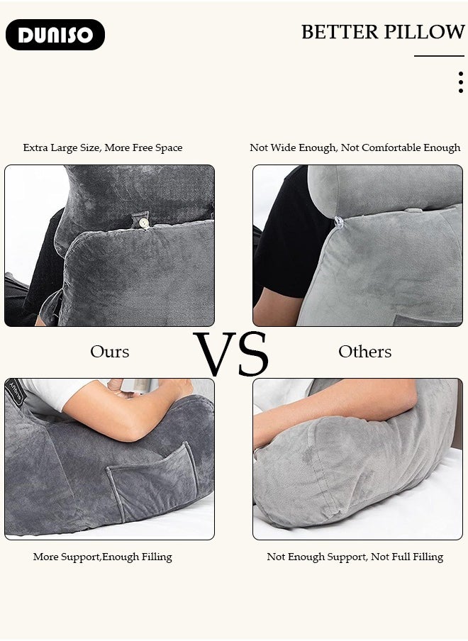 DUNISO - Reading Pillow, Large Bed Rest Pillow with Detachable Neck Roll,Backrest with Arms，Pockets and Washable Cover, for Sitting in Bed or Couch-Backrest Reading Pillow Adult Back Pillows for Reading,Watching TV,Gaming,Relaxing - Image 1