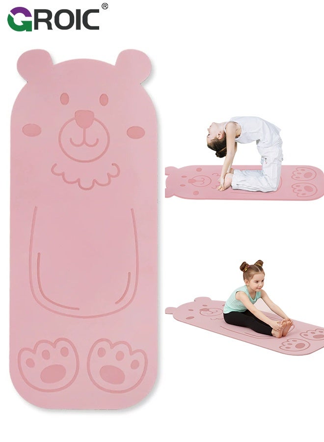 GROIC Kids Yoga Mat, 150*61CM Pink Bear Dance Mat, Antibacterial Non-Slip Exercise Mat, Cute Animal Design for Home, Gymnastics and Playtime,  Portable and Lightweight, Easy Clean Play Mat for Girls - Image 1