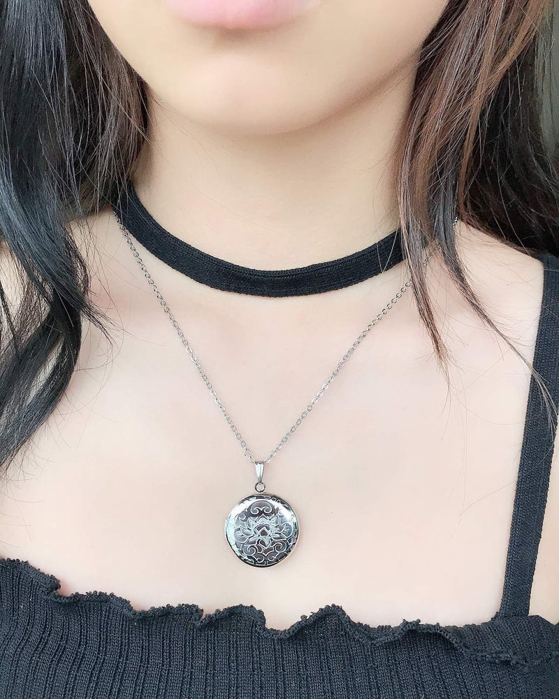 YOUFENG Love Heart Locket Necklace thar Holds Pictures Heart Circle Shape Lockets - Image 5