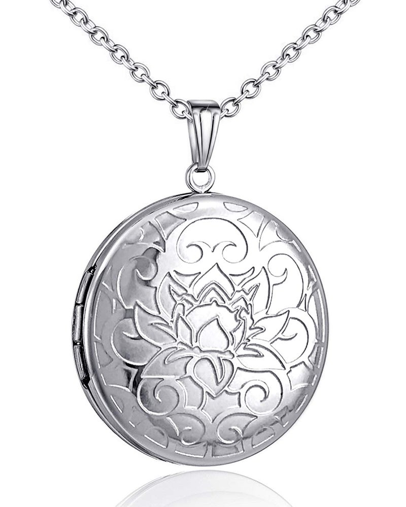 YOUFENG Love Heart Locket Necklace thar Holds Pictures Heart Circle Shape Lockets - Image 1
