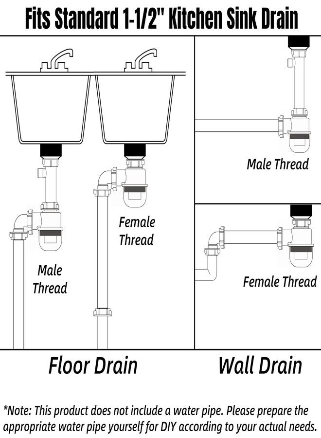 COLDDD 1-1/2"×1-1/2" Clear Removable Bottle Trap, P-Trap Replacement, Easy Cleaning, for Kitchen, Bathroom & Garbage Disposal Sink Drain (White-Male) - Image 5