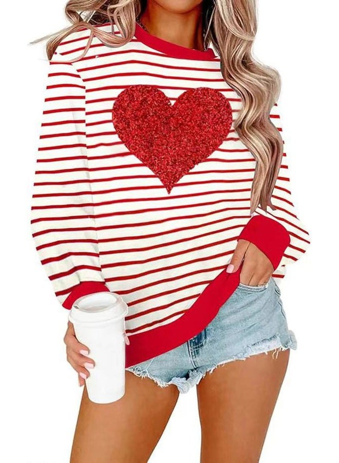 Huovud Valentine's Day Women's Funny Love Heart Graphic Shirt - Casual Long Sleeve Pullover Top, Red-7, XXL - Image 1