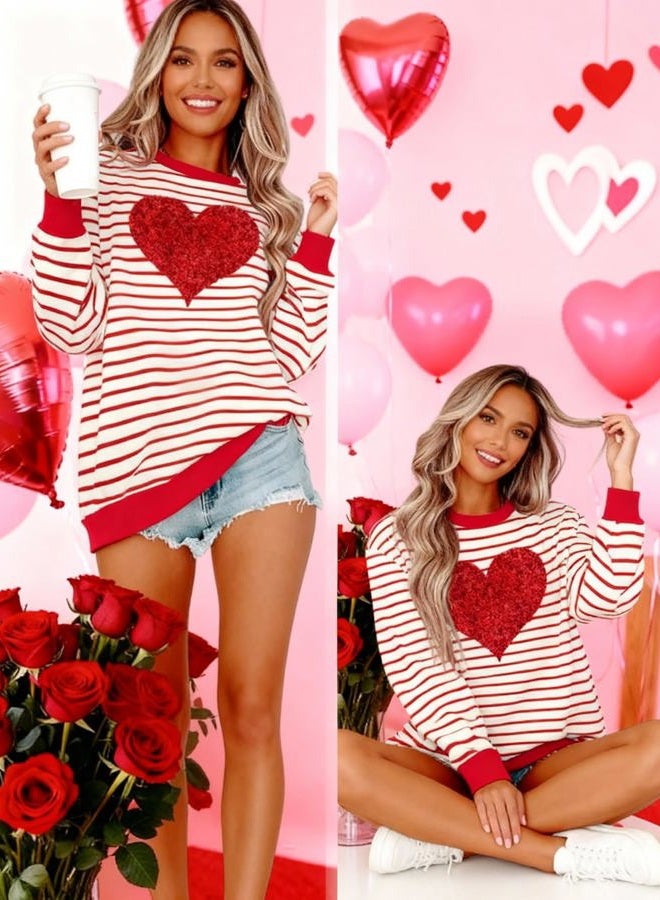 Huovud Valentine's Day Women's Funny Love Heart Graphic Shirt - Casual Long Sleeve Pullover Top, Red-7, XXL - Image 5