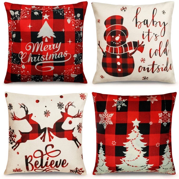 FARMHOUSE CHRISTMAS PILLOW COVERS 18X18 INCH SET OF 4 SOFA COUCH DECORATIONS