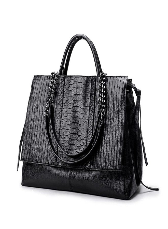 NIGEDU Women Handbag Crocodile Patterned PU Leather Tote Handbags Women's Chain Shoulder Bag Large Black Totes (Black) - Image 1