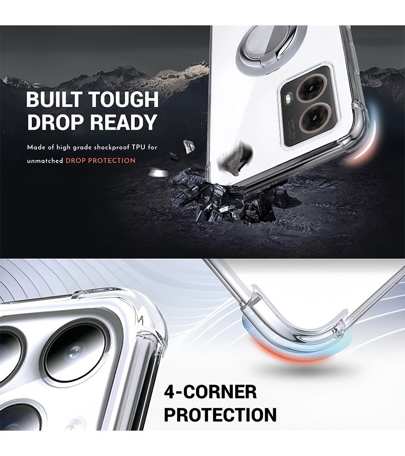 Motorola Moto G85 Phone Case Four Corner Airbag Transparent Drop Proof Shockproof With Magnetic Suction Ring Holder Full Body Soft Protective Cover - Image 2