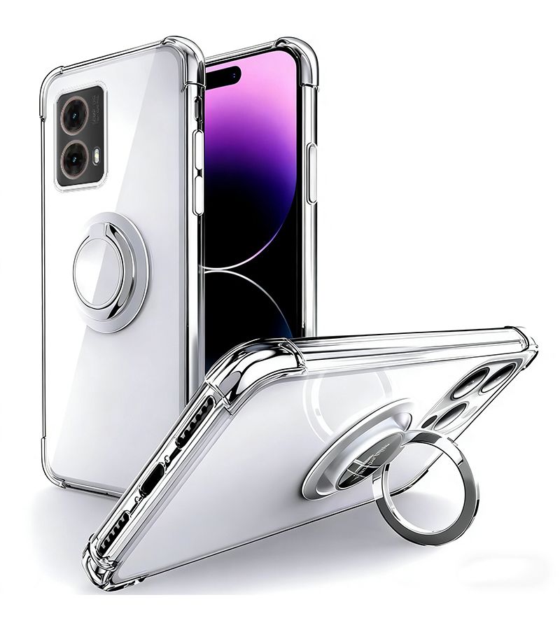 Motorola Moto G85 Phone Case Four Corner Airbag Transparent Drop Proof Shockproof With Magnetic Suction Ring Holder Full Body Soft Protective Cover - Image 1