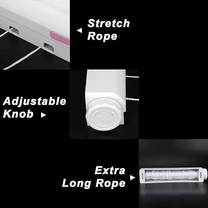 RHYDON Adjustable Telescopic Clothesline Rope Extendable Reel Airer 3m Nylon Clothesline Indoor Outdoor Wall Hanger Laundry Rope Clothes Drying Rack Retractable Washing Line - Image 4