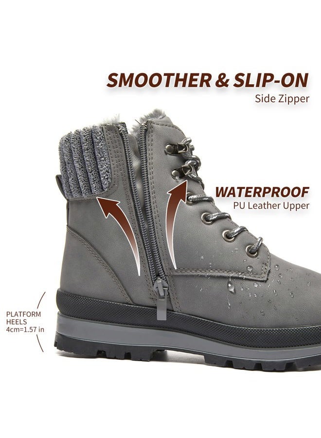 BABUDOG Womens Waterproof Ankle Boots for Outdoor Non Slip Outsole Fashion Combat Boots with Side Zipper,Warm Fur Lined Winter Snow Boots Grey 8, 39 EU - Image 5