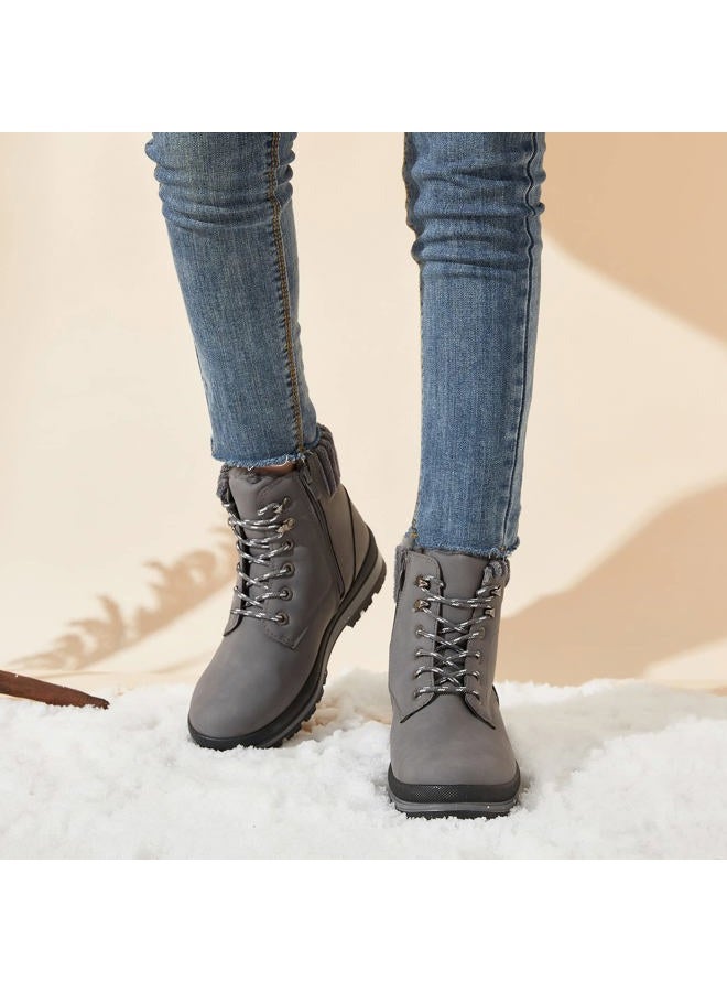 BABUDOG Womens Waterproof Ankle Boots for Outdoor Non Slip Outsole Fashion Combat Boots with Side Zipper,Warm Fur Lined Winter Snow Boots Grey 8, 39 EU - Image 3