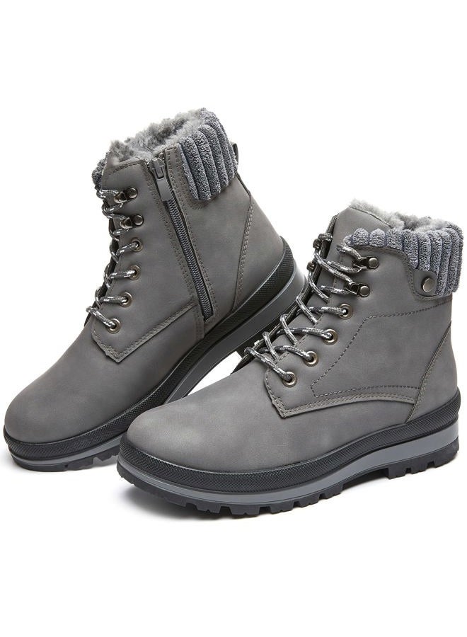 BABUDOG Womens Waterproof Ankle Boots for Outdoor Non Slip Outsole Fashion Combat Boots with Side Zipper,Warm Fur Lined Winter Snow Boots Grey 8, 39 EU - Image 1