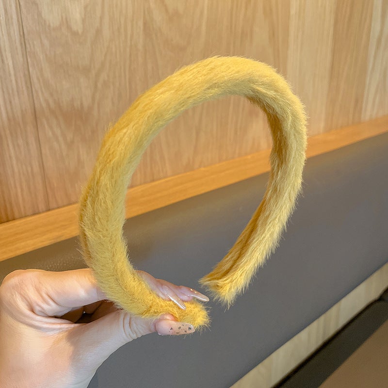 Generic Candy Color Mao Hair Hoop Womens Autumn and Winter Plush Face Washing Special Headband Hair Bundle Non-slip Hair Stamp Outgoing All-match Headwear Ginger yellow