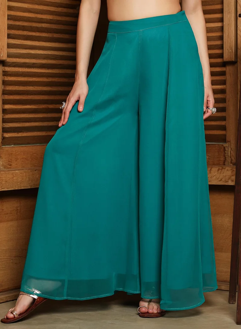 QISSA Women's Teal Green Plume Threads Co-Ord Set
