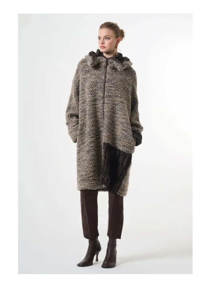 MissWhence Knitted Wool Long Coat - Grey