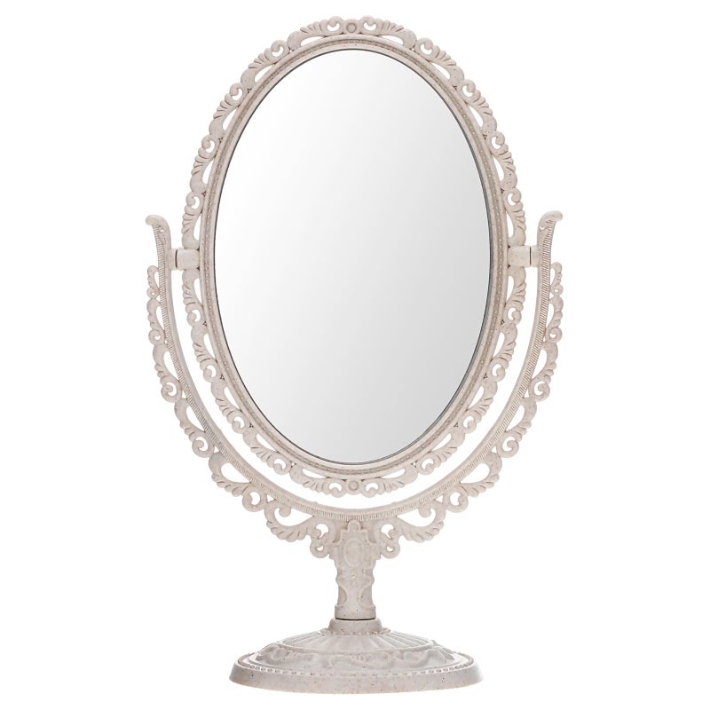 Uonlytech Oval Dressing Mirror Tabletop Makeup Mirror, Vintage Oval Shaped Makeup Mirror Swivel Cosmetic Mirror with 360 Degree Rotation for Women Travel Bedroom, Beige - Image 1