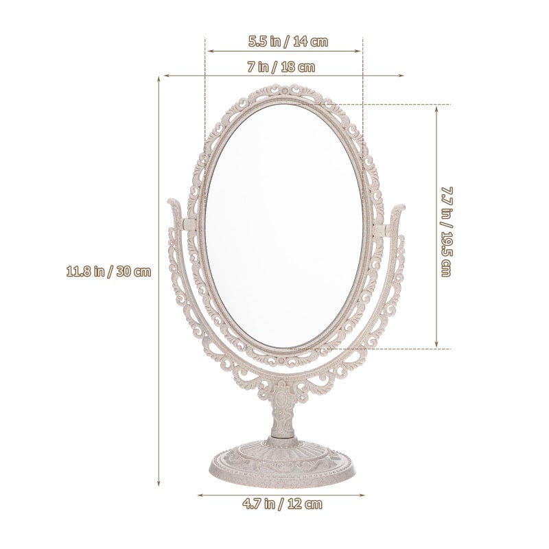 Uonlytech Oval Dressing Mirror Tabletop Makeup Mirror, Vintage Oval Shaped Makeup Mirror Swivel Cosmetic Mirror with 360 Degree Rotation for Women Travel Bedroom, Beige - Image 2