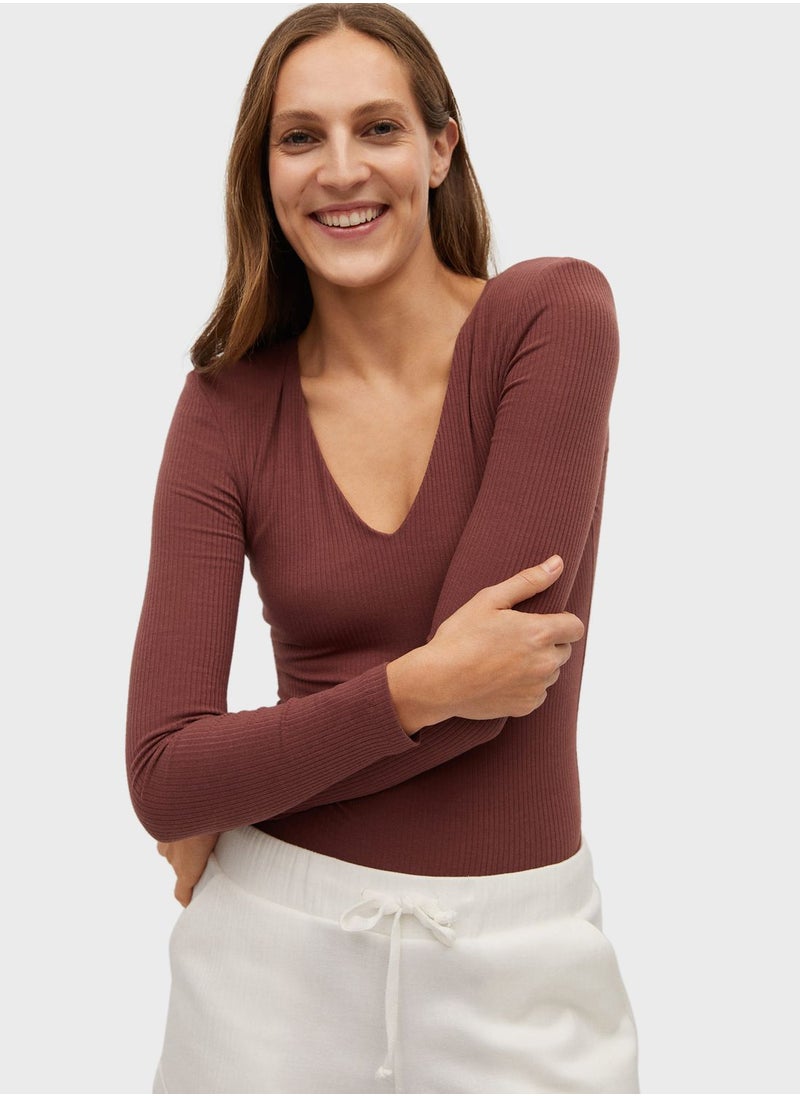 MANGO - V-Neck Ribbed Body - Image 1