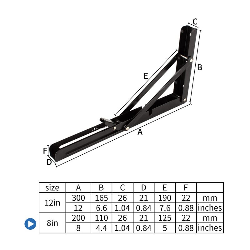 VinBee 2 Pcs Folding Shelf Brackets 8 inch Heavy Duty Metal Collapsible Shelf Bracket DIY Wall Mounted Foldable Shelf Bracket Hinge Wall Mounted Space Saving for Bench Table - Image 2