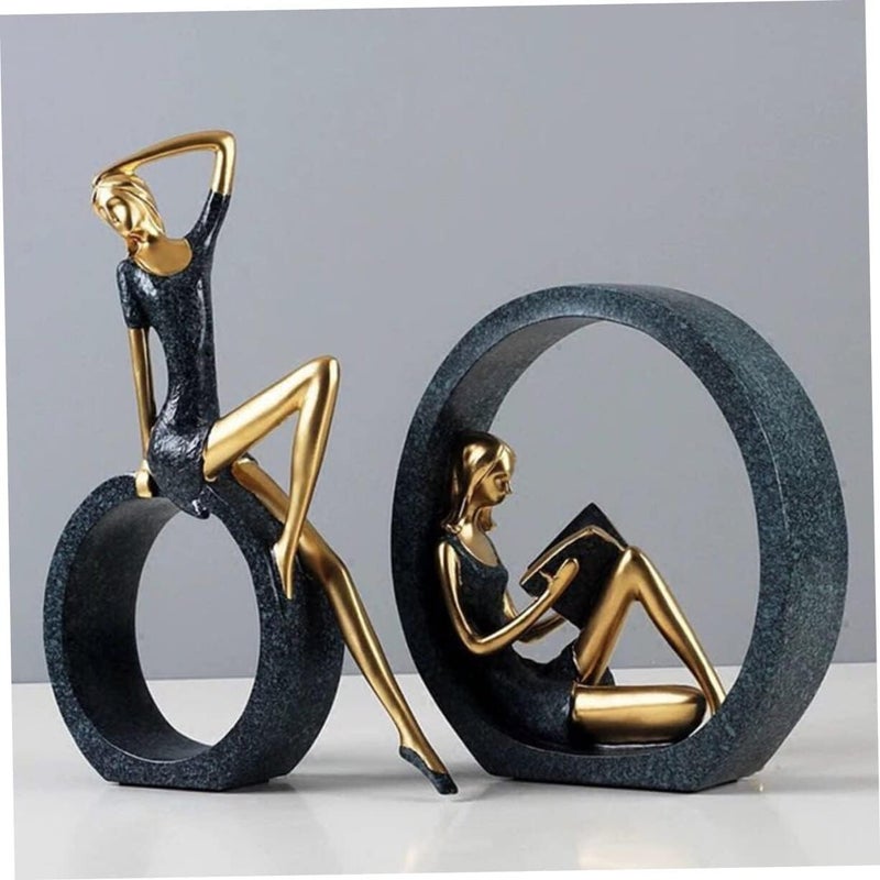 Dravizon 2PCS Girl StatuesResin Abstract SculpturesReading Girl Statue OrnamentsYoga Girl Collectible Figurines for Home Office Living Room Table Bookshelf Desk Housewarming Dcor - Image 1