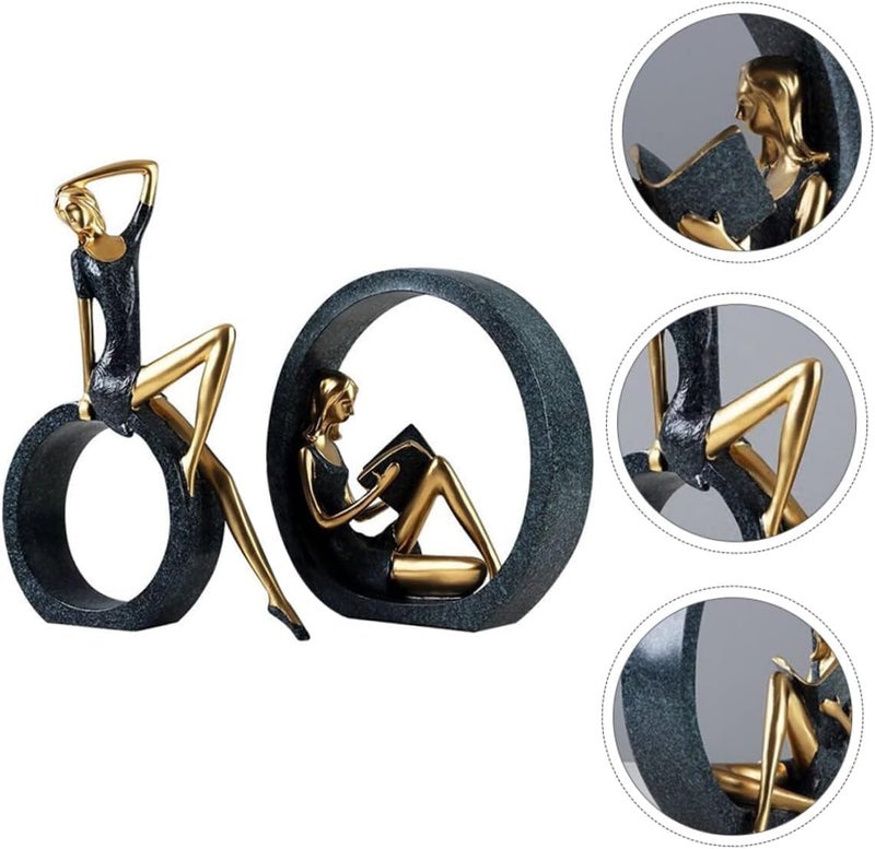 Dravizon 2PCS Girl StatuesResin Abstract SculpturesReading Girl Statue OrnamentsYoga Girl Collectible Figurines for Home Office Living Room Table Bookshelf Desk Housewarming Dcor - Image 2
