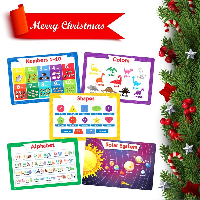 Simply Magic 5 Educational Placemats for Kids - Kids Placemats Non Slip, Washable Reusable Plastic Place Mats for Toddler, Alphabet ABC, Shapes, Colors, Numbers, Solar System Learning Place Mats - Image 2