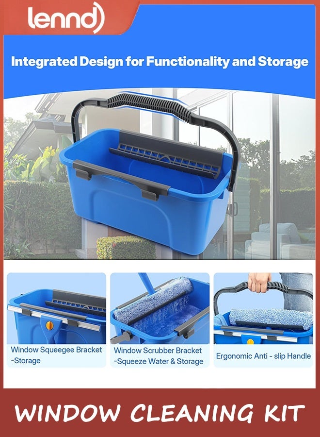 LENND Professional Window Cleaning Kit with Bucket ,  Long Handle Window Squeegee and Microfiber Scrubber, High Windows Washing Equipment, Window Cleaner Tool for Commercial, Home, Outdoor, Car - Image 5