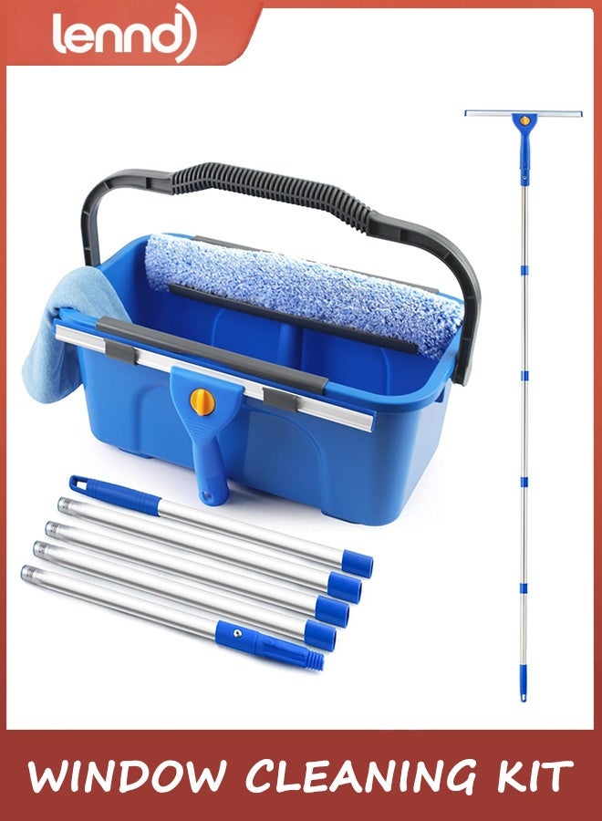 LENND Professional Window Cleaning Kit with Bucket ,  Long Handle Window Squeegee and Microfiber Scrubber, High Windows Washing Equipment, Window Cleaner Tool for Commercial, Home, Outdoor, Car - Image 1
