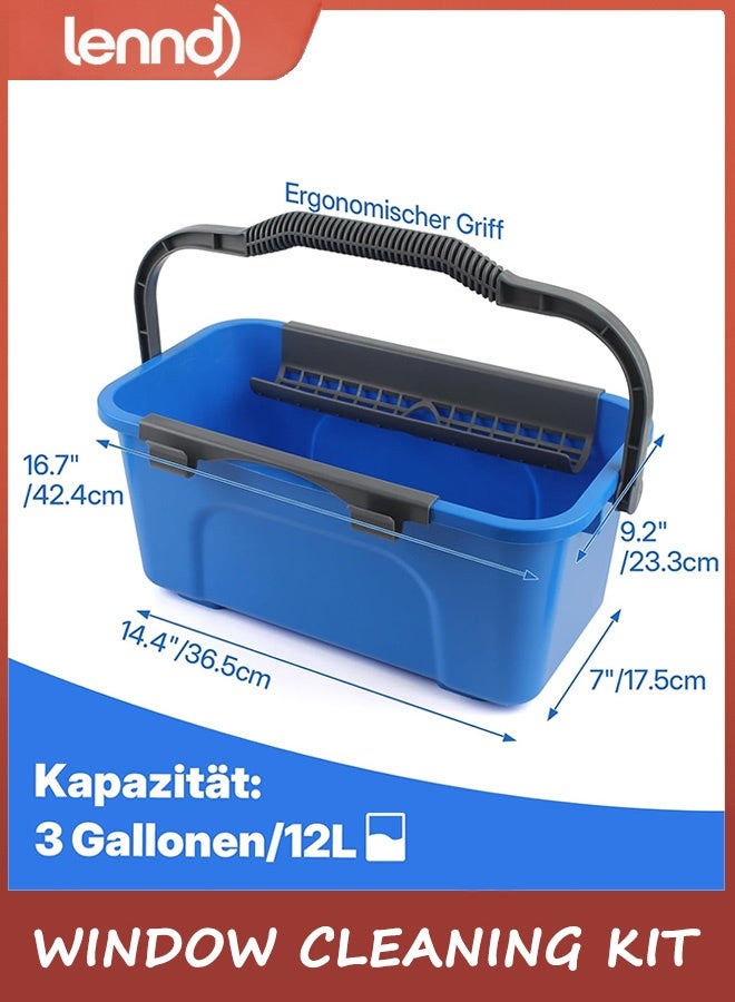 LENND Professional Window Cleaning Kit with Bucket ,  Long Handle Window Squeegee and Microfiber Scrubber, High Windows Washing Equipment, Window Cleaner Tool for Commercial, Home, Outdoor, Car - Image 3