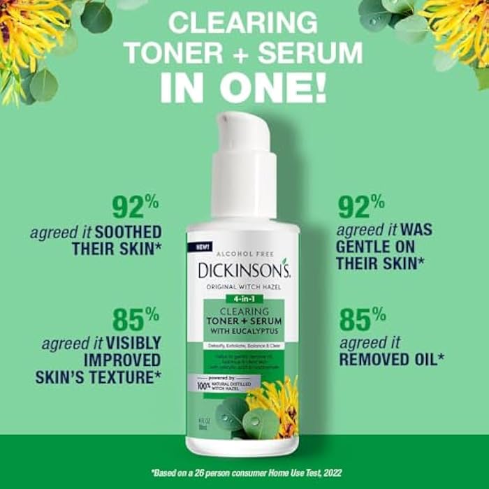 Dickinson's Original Witch Hazel Clearing Toner + Serum with Eucalyptus | 100% Natural Distilled Witch Hazel | Alcohol-Free | Detoxifies & Tones Skin | Unclogs Pores | 4 Fl Oz - Image 4