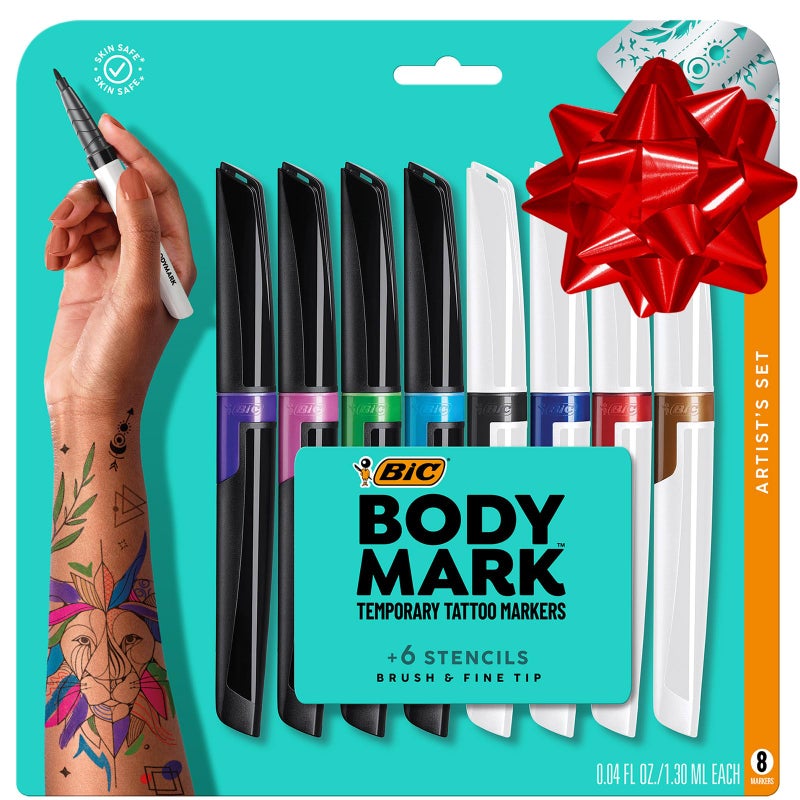 BodyMark BIC BodyMark Temporary Tattoo Marker Set with Vibrant Colors and Mixed Tips, 8-Count Pack in Assorted Ink - Image 1