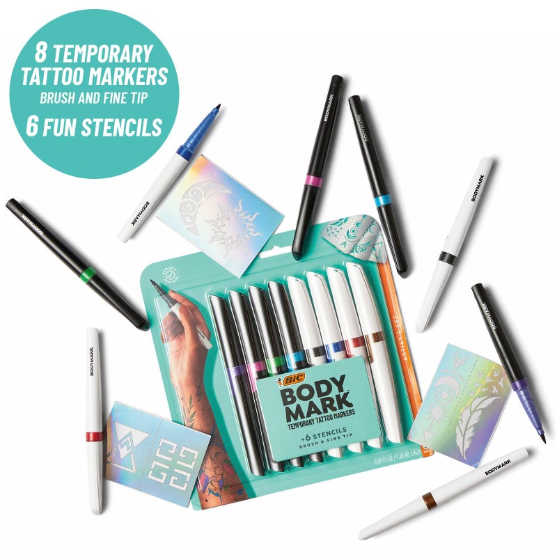 BodyMark BIC BodyMark Temporary Tattoo Marker Set with Vibrant Colors and Mixed Tips, 8-Count Pack in Assorted Ink - Image 4