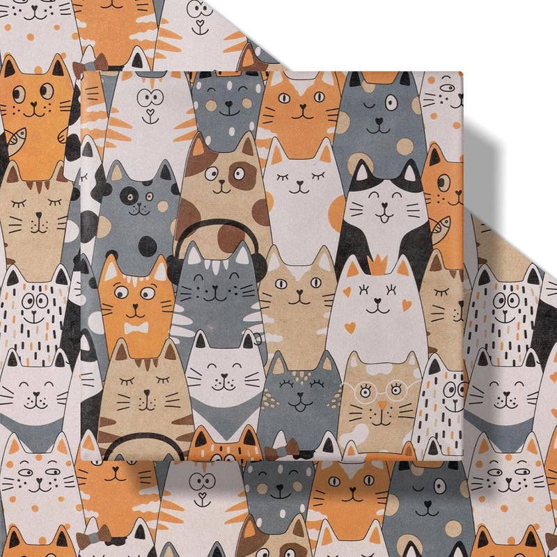 RUSPEPA RUSPEPA Cat Wrapping Paper Roll Mini Roll Adorable Cat Faces Design Gift Wrap Paper Kitten Kitty Kraft Paper Kraft Paper for Kids Birthday Cat Lovers and Special Occasions 17 In x 164 Ft - Image 2