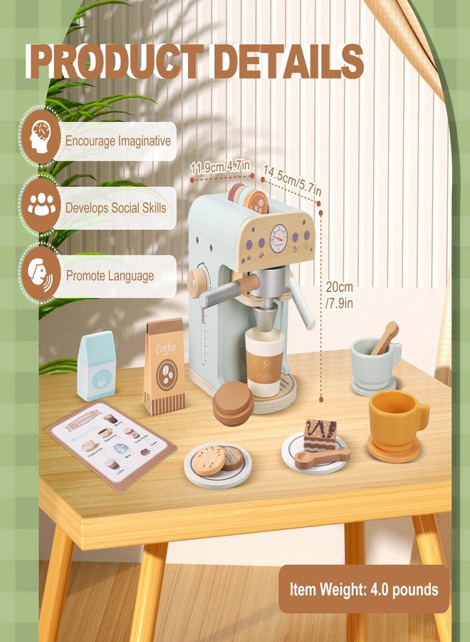 Pithfor Kids Wooden Coffee Maker Toy, Wooden Play Kitchen Appliances & Accessories Toy for Kids Toddlers, Gift for Girls Boys - Image 3