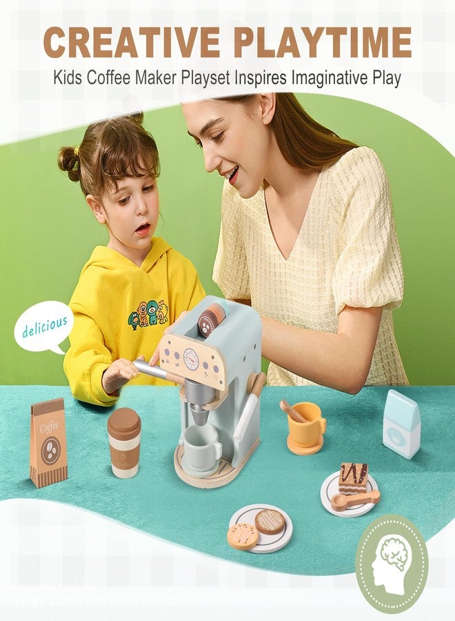Pithfor Kids Wooden Coffee Maker Toy, Wooden Play Kitchen Appliances & Accessories Toy for Kids Toddlers, Gift for Girls Boys - Image 4