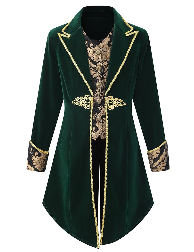SUPLEAP Womens Victorian Renaissance Jacket Steampunk Costume Dress Medieval Tailcoat Pirate Coat (Green, Large) - Image 2