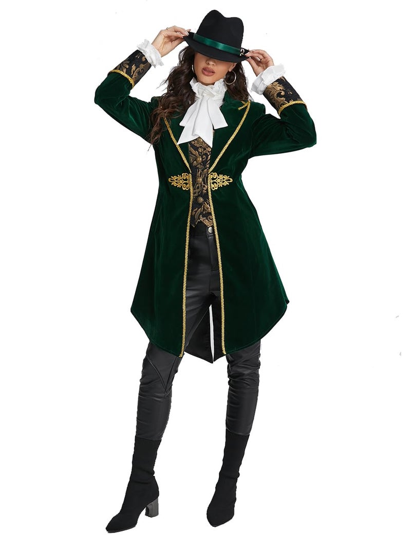 SUPLEAP Womens Victorian Renaissance Jacket Steampunk Costume Dress Medieval Tailcoat Pirate Coat (Green, Large) - Image 4