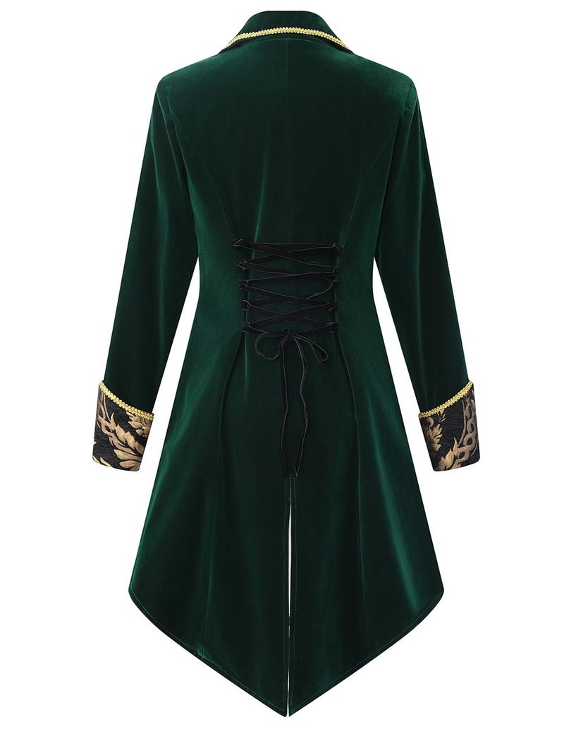 SUPLEAP Womens Victorian Renaissance Jacket Steampunk Costume Dress Medieval Tailcoat Pirate Coat (Green, Large) - Image 3