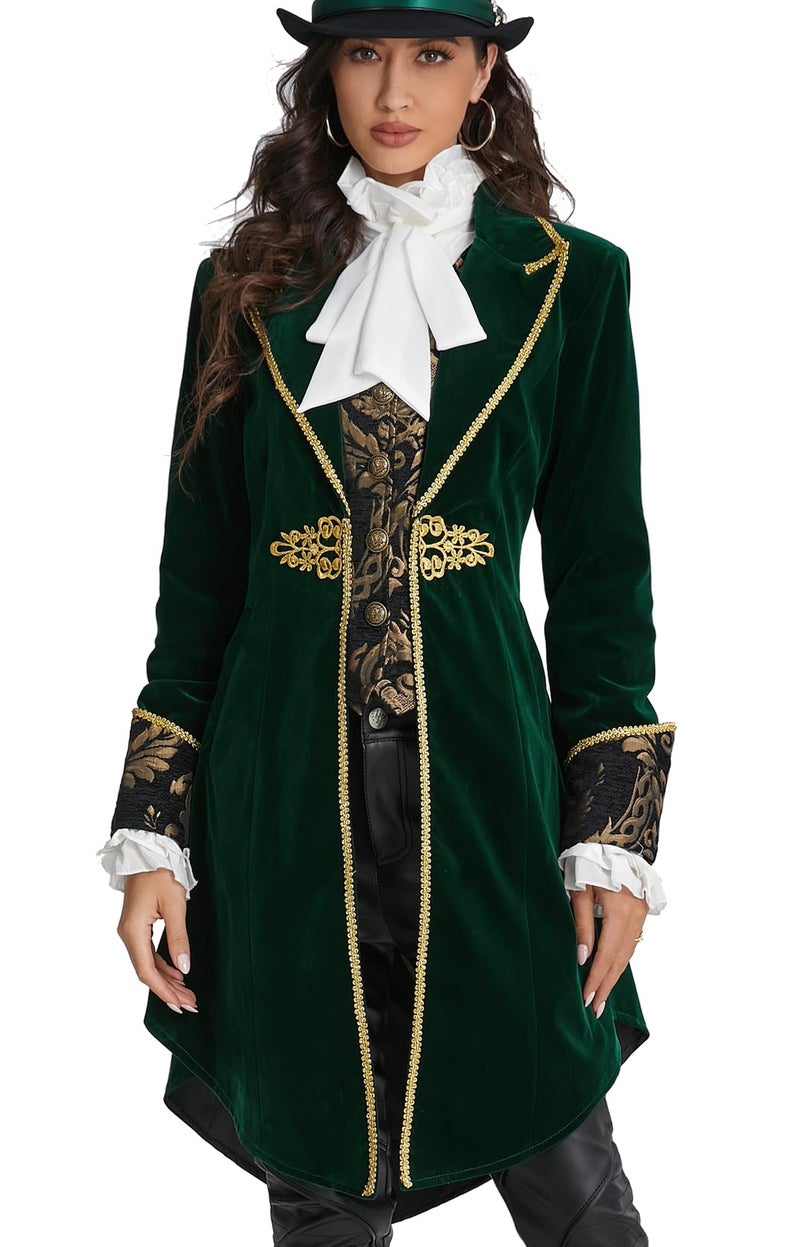 SUPLEAP Womens Victorian Renaissance Jacket Steampunk Costume Dress Medieval Tailcoat Pirate Coat (Green, Large) - Image 1