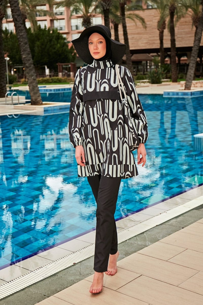 Marina Patterned Fully Covered Hijab Swimsuit R2412  - Image 3