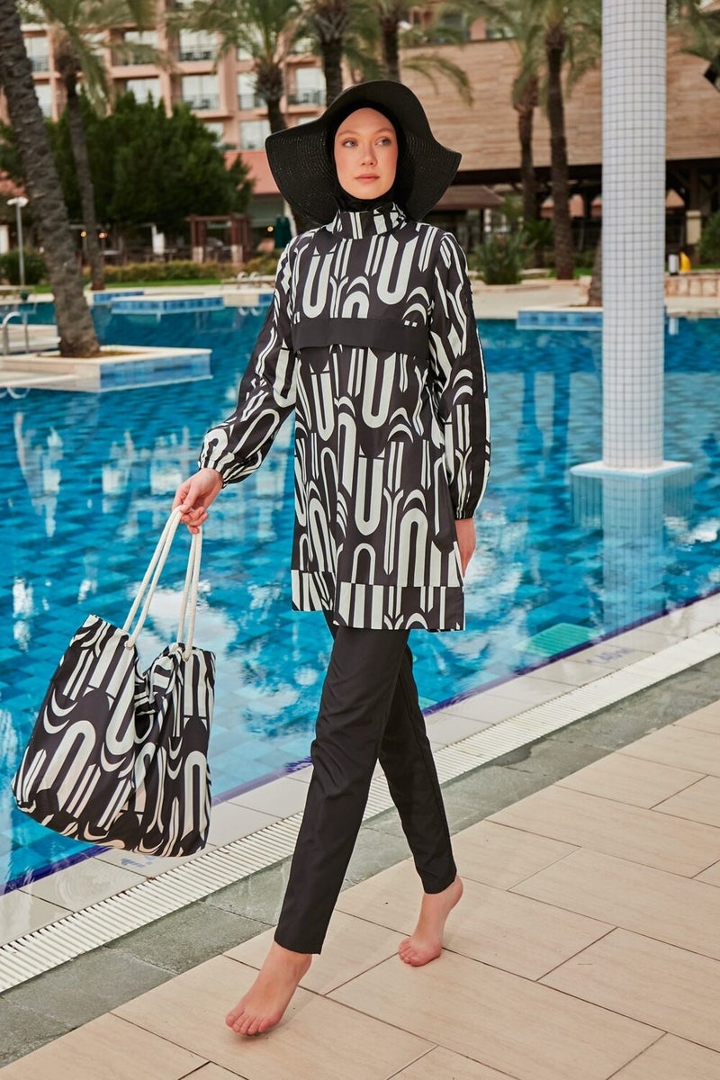 Marina Patterned Fully Covered Hijab Swimsuit R2412  - Image 1