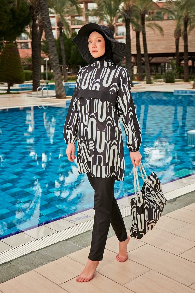 Marina Patterned Fully Covered Hijab Swimsuit R2412  - Image 5