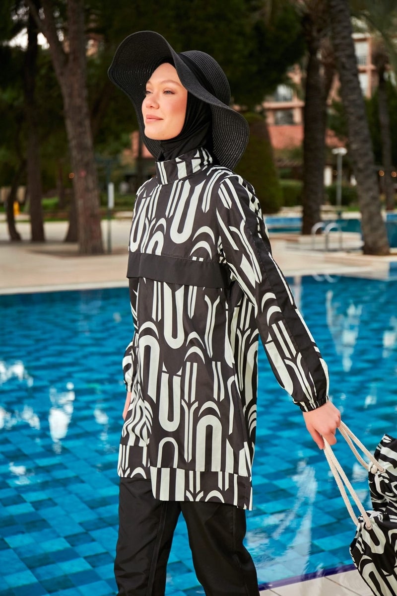 Marina Patterned Fully Covered Hijab Swimsuit R2412  - Image 4