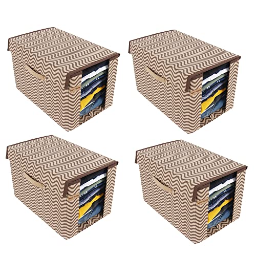 Shrey Creation Printed Shirt Stacker/Cloth Storage Foldable Wardrobe/closet Organizer With Handle and Lid For T-shirts,Shirts & Clothes Cover (Pack Of 4) - Image 1