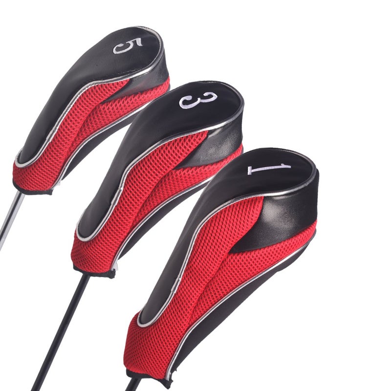 Andux Golf 460cc Driver Fairway Wood Head Covers with Zipper Closure Set of 3 (Black/Red) - Image 1