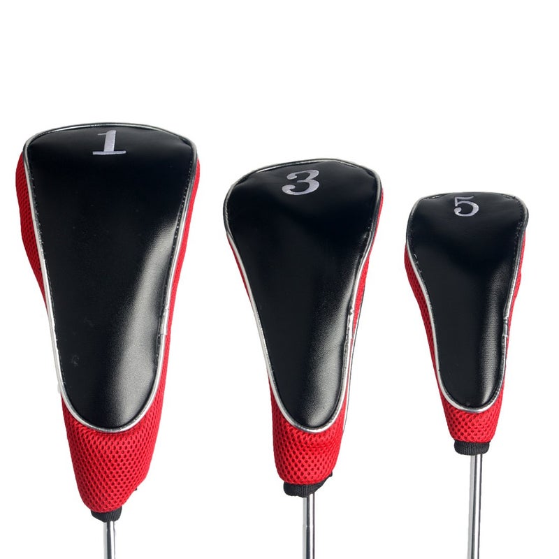 Andux Golf 460cc Driver Fairway Wood Head Covers with Zipper Closure Set of 3 (Black/Red) - Image 2